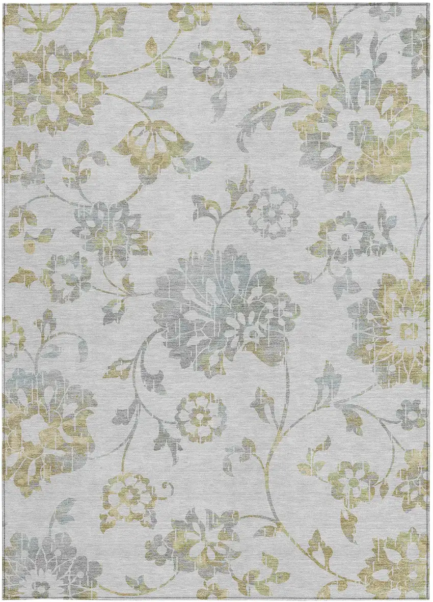 Silver Gray And Gold Floral Washable Indoor Outdoor Area Rug Photo 8