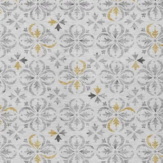 Silver Gray And Gold Floral Washable Indoor Outdoor Area Rug Photo 6