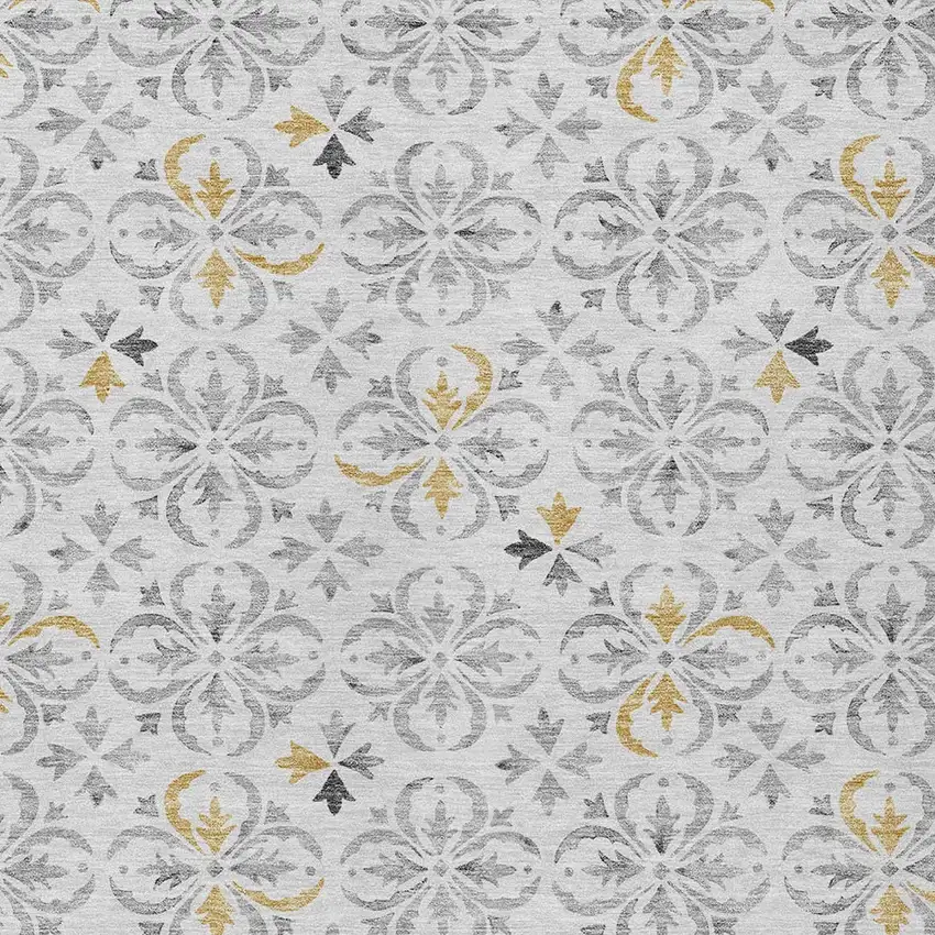Silver Gray And Gold Floral Washable Indoor Outdoor Area Rug Photo 6