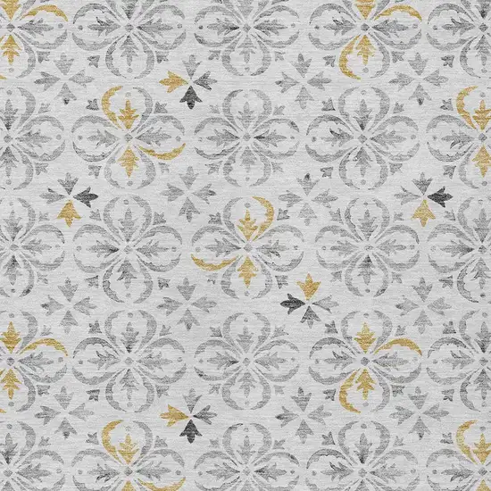 Silver Gray And Gold Floral Washable Indoor Outdoor Area Rug Photo 6