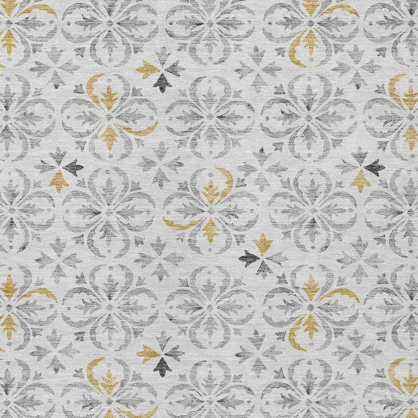 Silver Gray And Gold Floral Washable Indoor Outdoor Area Rug Photo 6