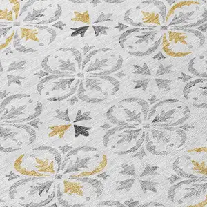 Photo of Silver Gray And Gold Floral Washable Indoor Outdoor Area Rug