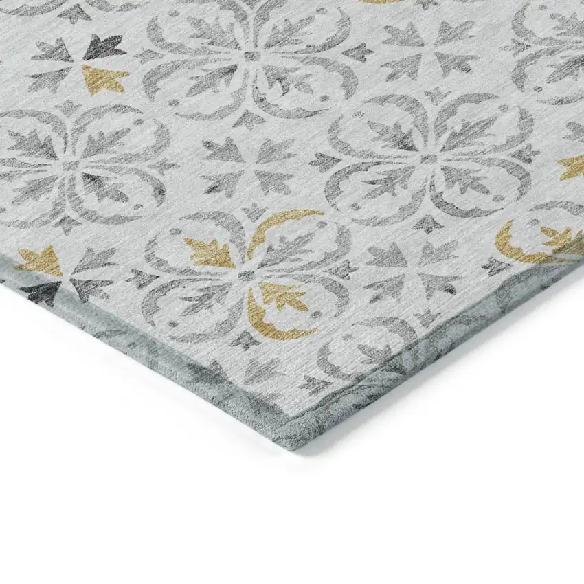 Silver Gray And Gold Floral Washable Indoor Outdoor Area Rug Photo 4