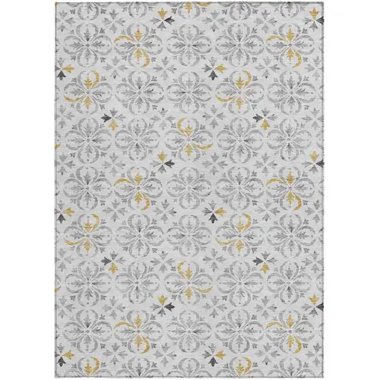Silver Gray And Gold Floral Washable Indoor Outdoor Area Rug Photo 6