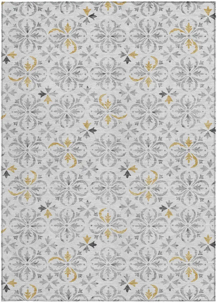 Silver Gray And Gold Floral Washable Indoor Outdoor Area Rug Photo 6