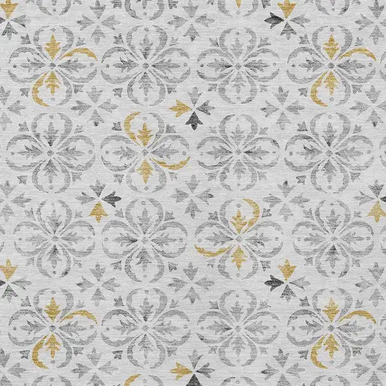 Silver Gray And Gold Floral Washable Indoor Outdoor Area Rug Photo 6