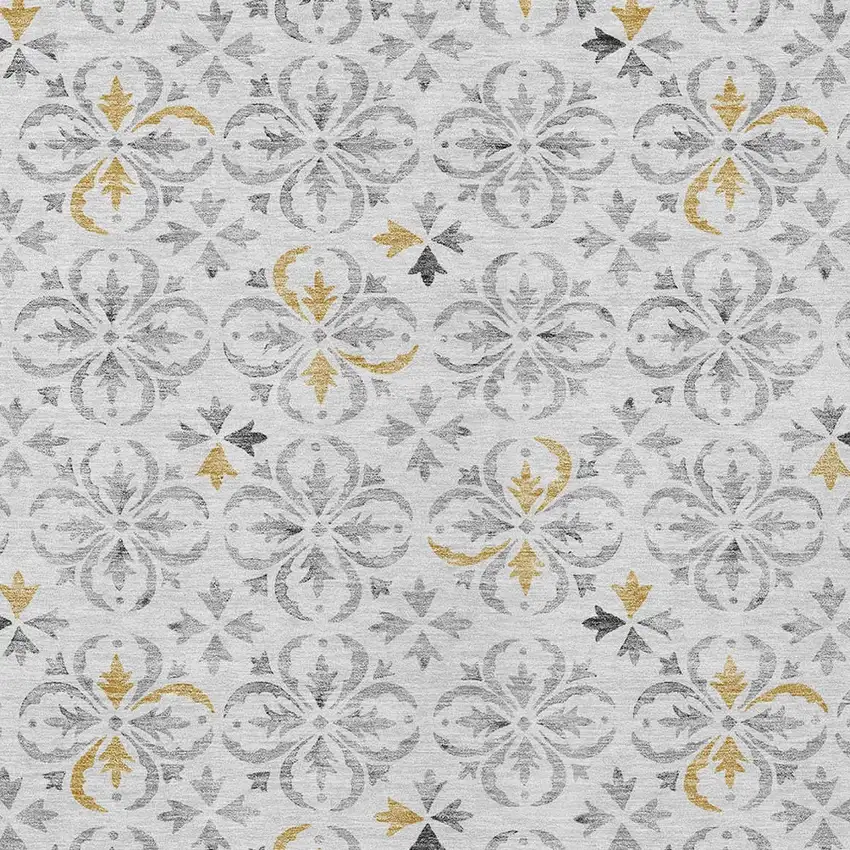 Silver Gray And Gold Floral Washable Indoor Outdoor Area Rug Photo 6