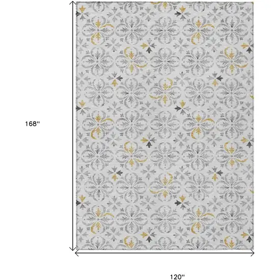 Silver Gray And Gold Floral Washable Indoor Outdoor Area Rug Photo 3