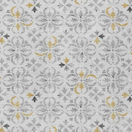 Silver Gray And Gold Floral Washable Indoor Outdoor Area Rug Photo 6