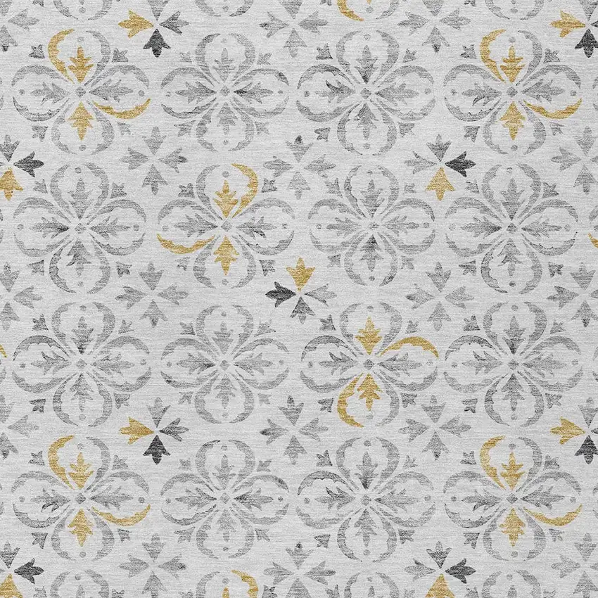 Silver Gray And Gold Floral Washable Indoor Outdoor Area Rug Photo 6
