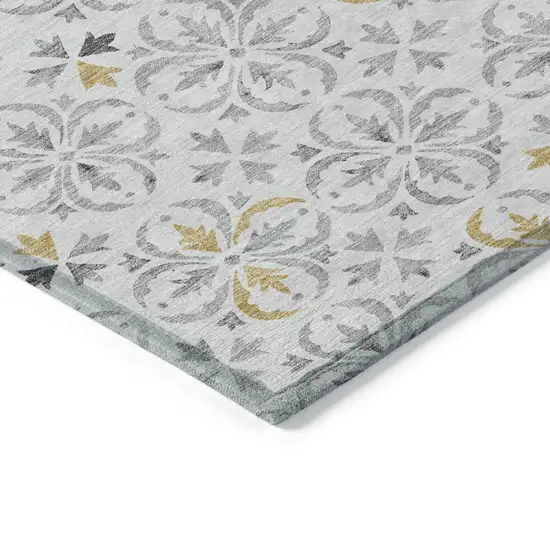Silver Gray And Gold Floral Washable Indoor Outdoor Area Rug Photo 4