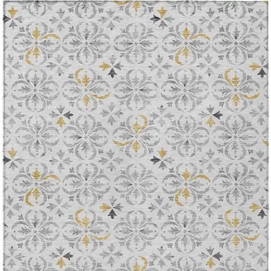 Silver Gray And Gold Floral Washable Indoor Outdoor Area Rug Photo 7