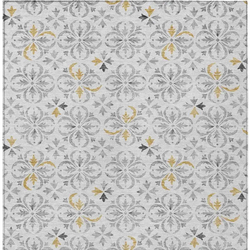 Silver Gray And Gold Floral Washable Indoor Outdoor Area Rug Photo 7