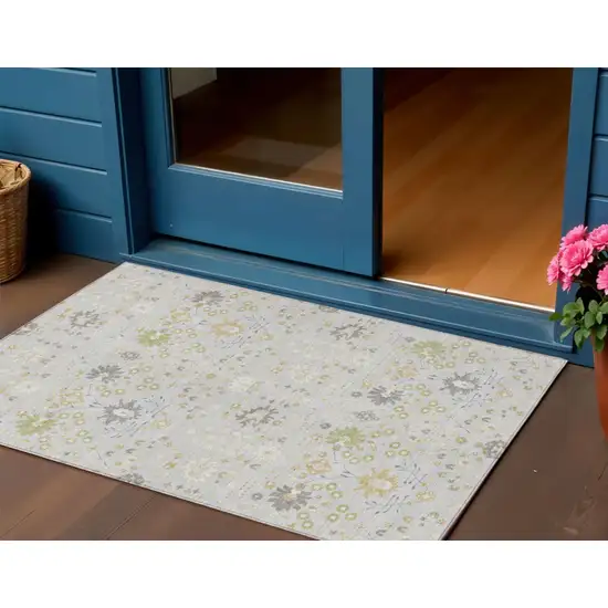Silver Gray And Gold Oriental Washable Indoor Outdoor Area Rug Photo 1