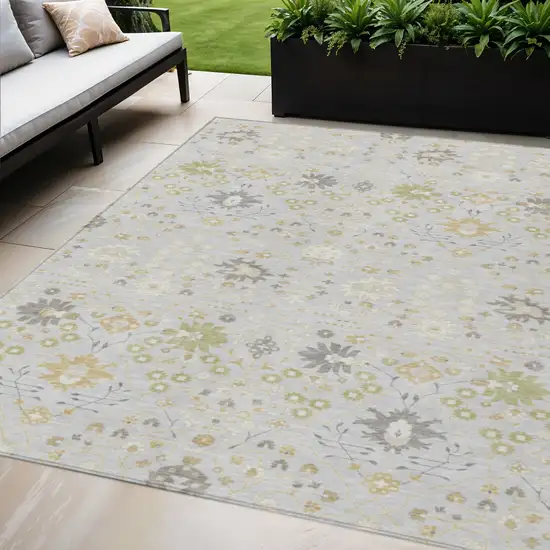 Silver Gray And Gold Oriental Washable Indoor Outdoor Area Rug Photo 1