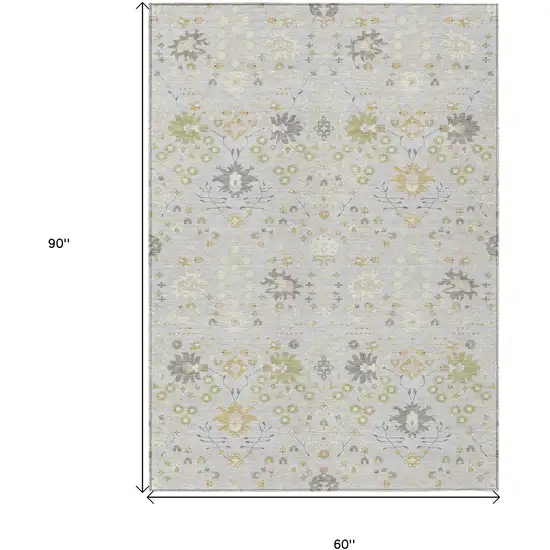 Silver Gray And Gold Oriental Washable Indoor Outdoor Area Rug Photo 3