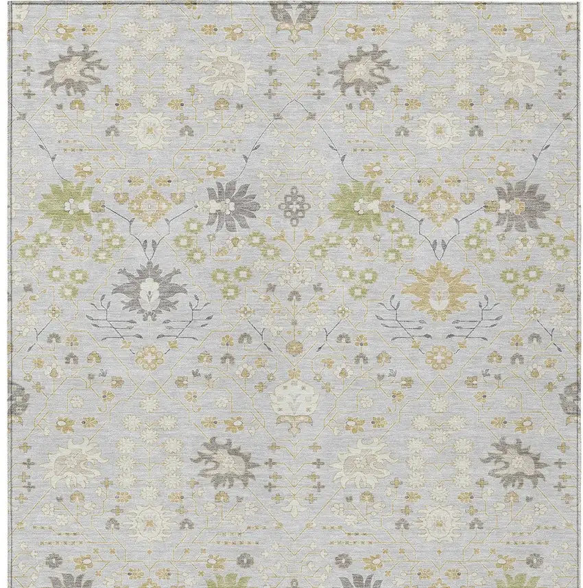 Silver Gray And Gold Oriental Washable Indoor Outdoor Area Rug Photo 7