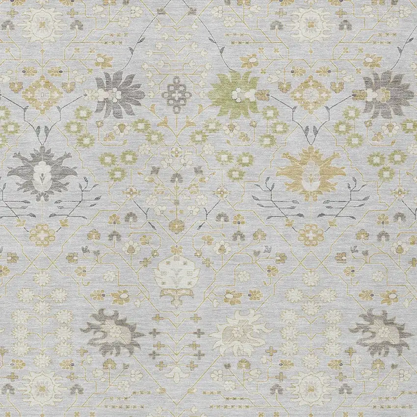 Silver Gray And Gold Oriental Washable Indoor Outdoor Area Rug Photo 7