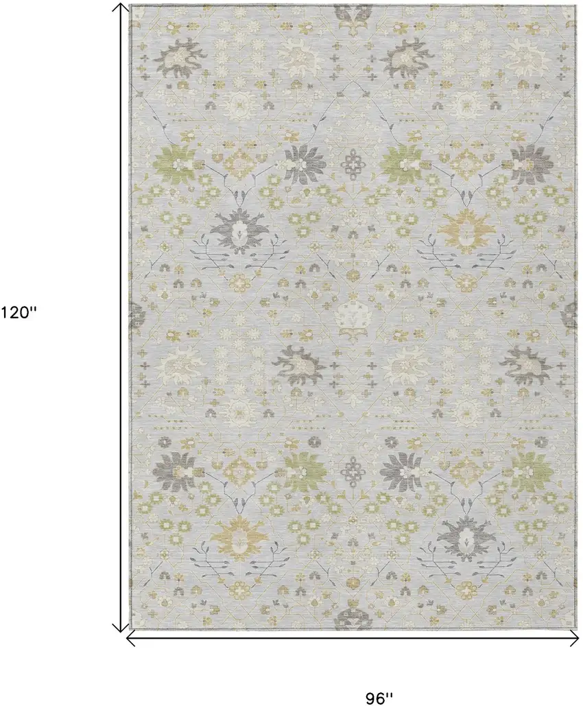 Silver Gray And Gold Oriental Washable Indoor Outdoor Area Rug Photo 3