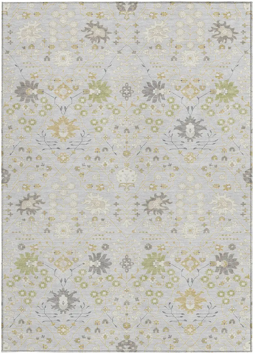 Silver Gray And Gold Oriental Washable Indoor Outdoor Area Rug Photo 4