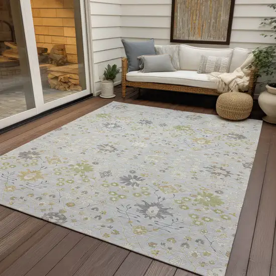 Silver Gray And Gold Oriental Washable Indoor Outdoor Area Rug Photo 8
