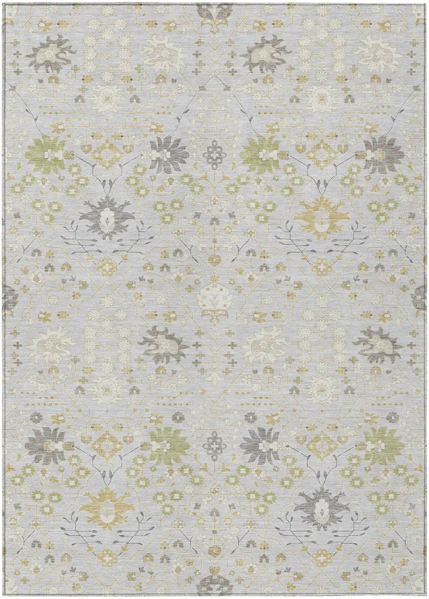 Silver Gray And Gold Oriental Washable Indoor Outdoor Area Rug Photo 2