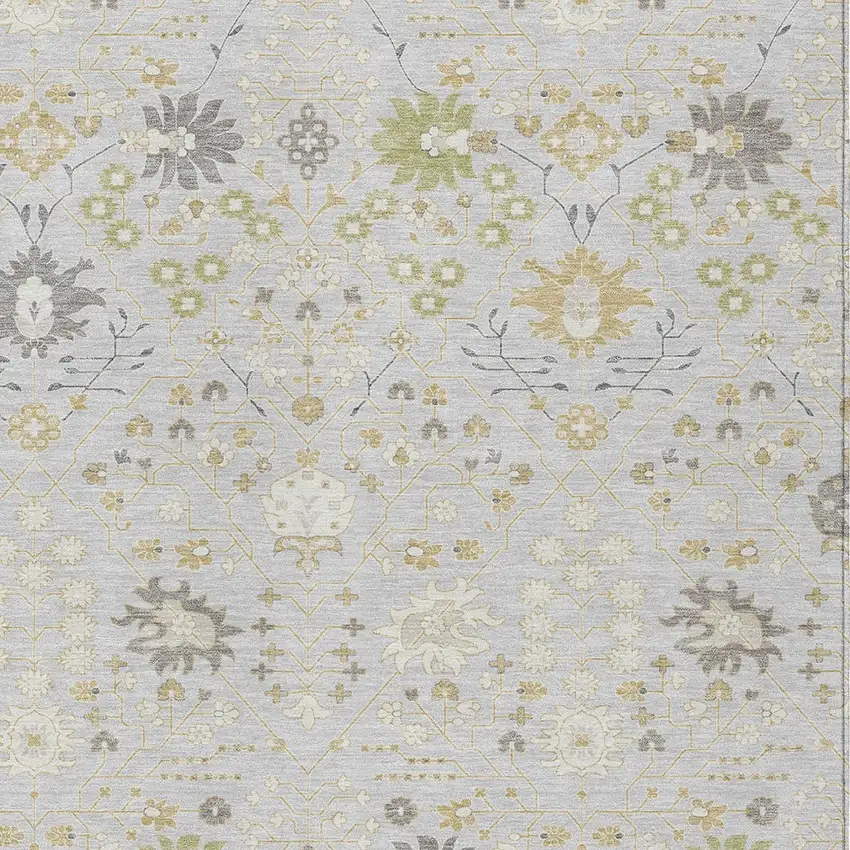 Silver Gray And Gold Oriental Washable Indoor Outdoor Area Rug Photo 6