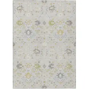 Photo of Silver Gray And Gold Oriental Washable Indoor Outdoor Area Rug