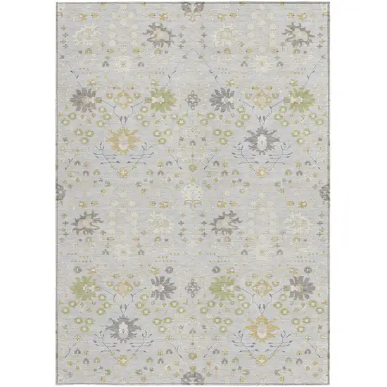 Silver Gray And Gold Oriental Washable Indoor Outdoor Area Rug Photo 7