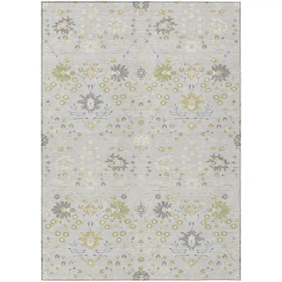 Silver Gray And Gold Oriental Washable Indoor Outdoor Area Rug Photo 2