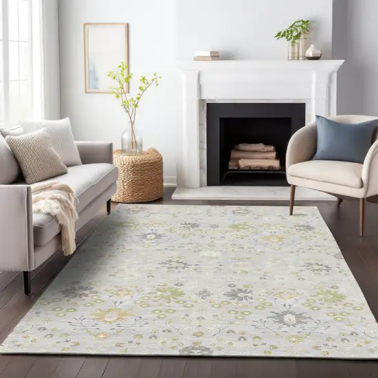 Silver Gray And Gold Oriental Washable Indoor Outdoor Area Rug Photo 9