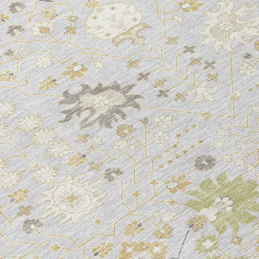 Silver Gray And Gold Oriental Washable Indoor Outdoor Area Rug Photo 5