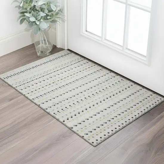 Silver Gray And Gold Striped Washable Area Rug With UV Protection Photo 2