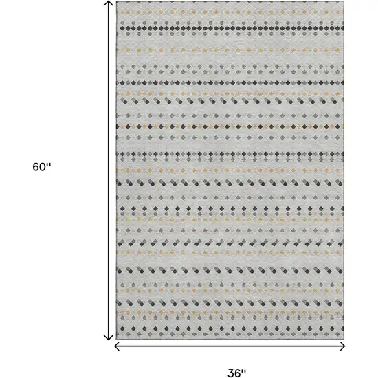 Silver Gray And Gold Striped Washable Area Rug With UV Protection Photo 3