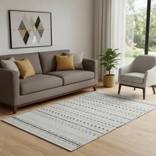 Silver Gray And Gold Striped Washable Area Rug With UV Protection Photo 2