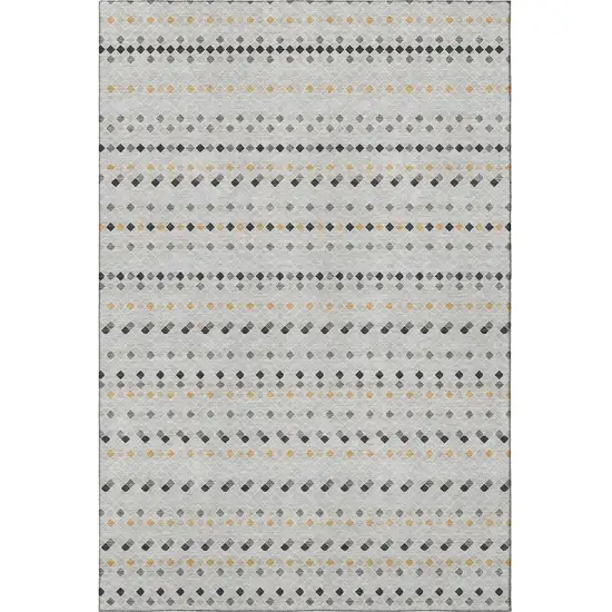 Silver Gray And Gold Striped Washable Area Rug With UV Protection Photo 2