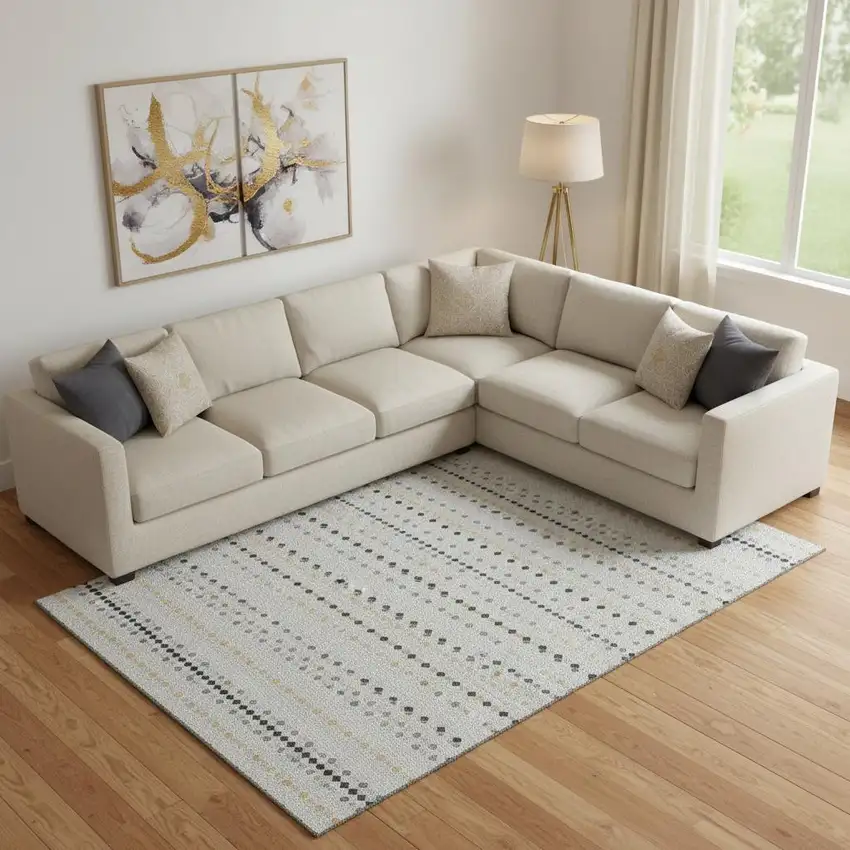 Silver Gray And Gold Striped Washable Area Rug With UV Protection Photo 2