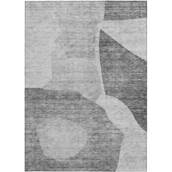 Silver Gray And Graphite Abstract Washable Indoor Outdoor Area Rug Photo 7