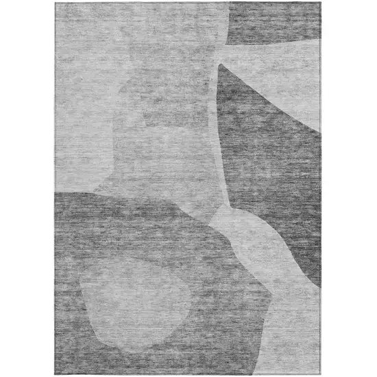Silver Gray And Graphite Abstract Washable Indoor Outdoor Area Rug Photo 7