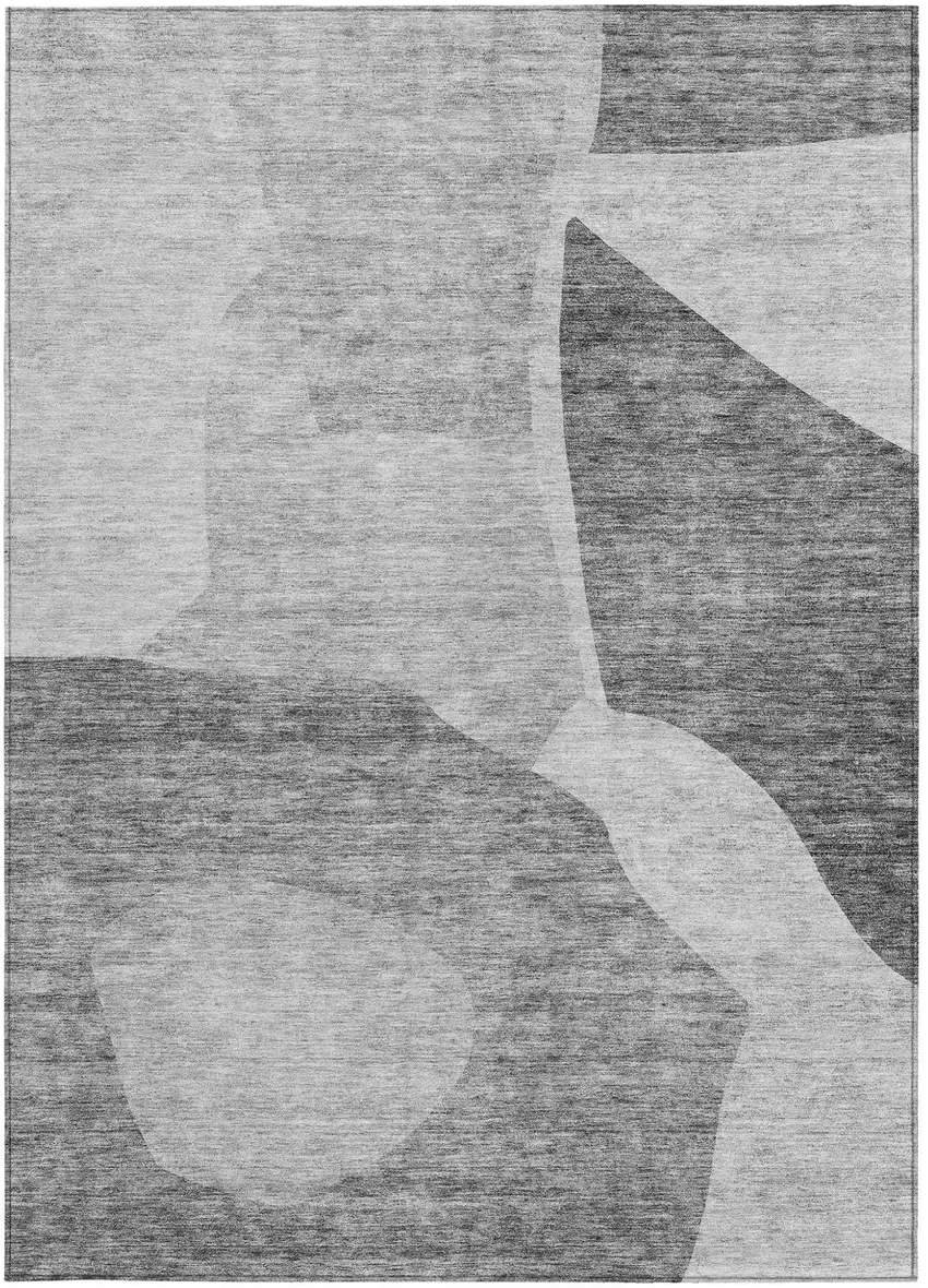 Silver Gray And Graphite Abstract Washable Indoor Outdoor Area Rug Photo 7