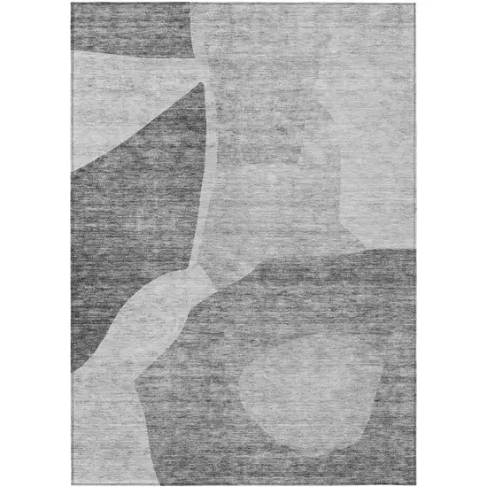 Silver Gray And Graphite Abstract Washable Indoor Outdoor Area Rug Photo 2