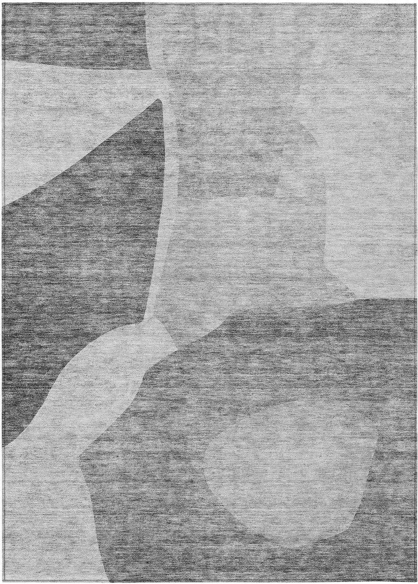 Silver Gray And Graphite Abstract Washable Indoor Outdoor Area Rug Photo 2