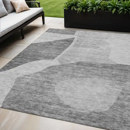 Silver Gray And Graphite Abstract Washable Indoor Outdoor Area Rug Photo 1