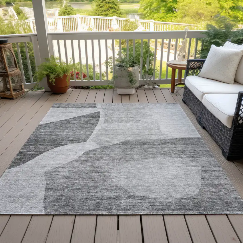 Silver Gray And Graphite Abstract Washable Indoor Outdoor Area Rug Photo 8