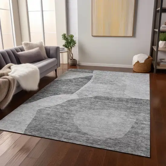 Silver Gray And Graphite Abstract Washable Indoor Outdoor Area Rug Photo 8