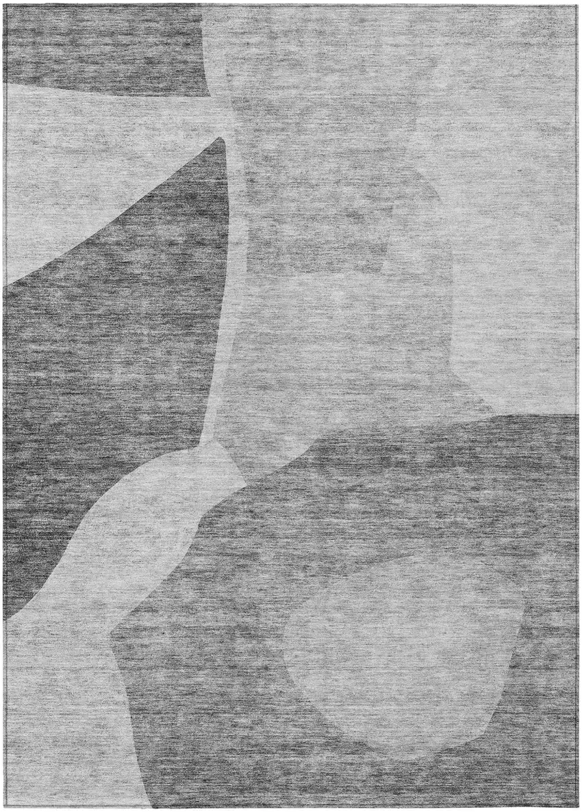 Silver Gray And Graphite Abstract Washable Indoor Outdoor Area Rug Photo 2