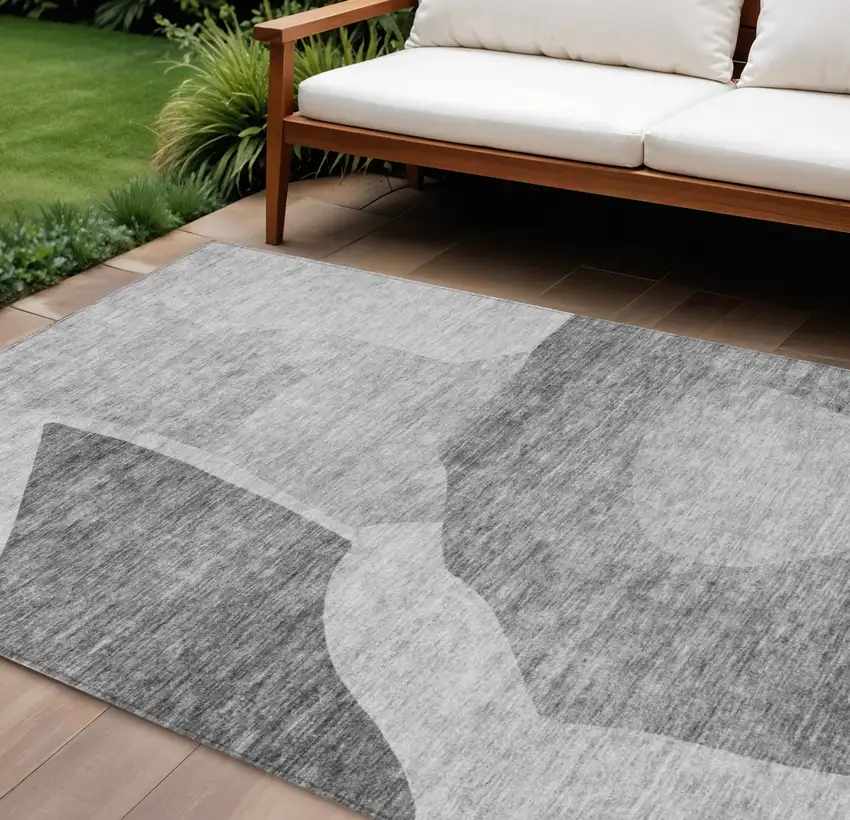 Silver Gray And Graphite Abstract Washable Indoor Outdoor Area Rug Photo 1