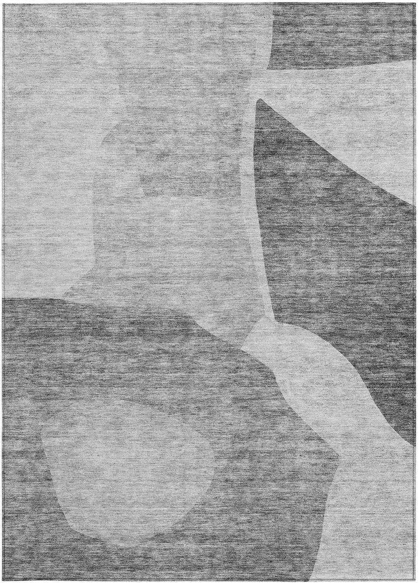 Silver Gray And Graphite Abstract Washable Indoor Outdoor Area Rug Photo 7