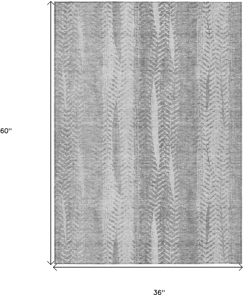 Silver Gray And Graphite Botanical Leaves Washable Indoor Outdoor Area Rug Photo 3