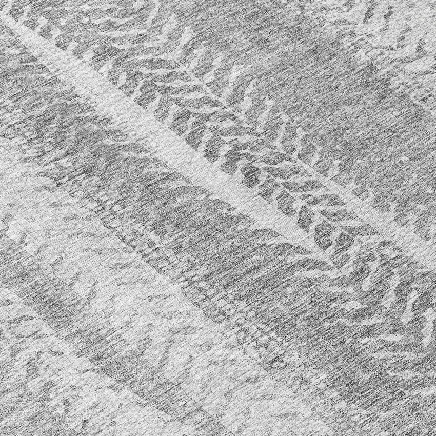 Silver Gray And Graphite Botanical Leaves Washable Indoor Outdoor Area Rug Photo 7